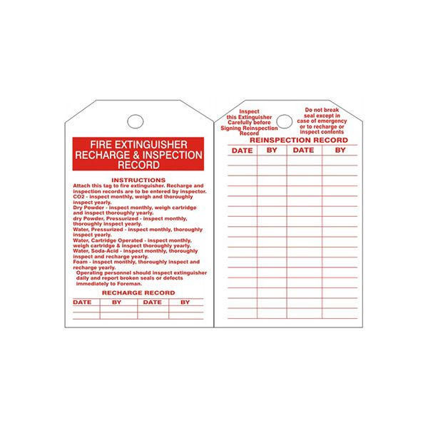 Fire Extinguisher Recharge And Inspection Tags, Tagboard, 6.125X3