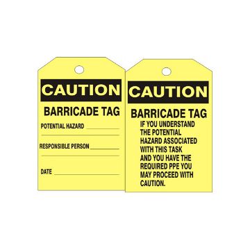 Caution Barricade Tag Potential Hazard Tag - TB-312 Caution Barricade Tag Potential Hazard Tag, Tagboard, 6.125X3