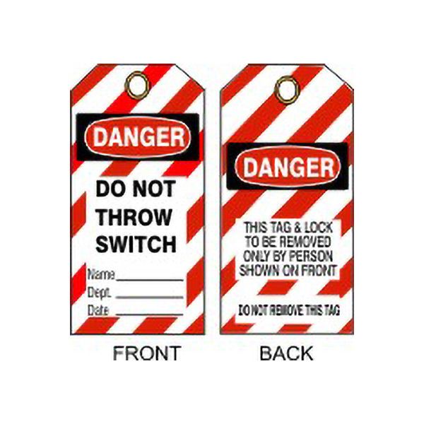 Danger Do Not Throw Switch Tags, Rigid Vinyl, 6.125X3