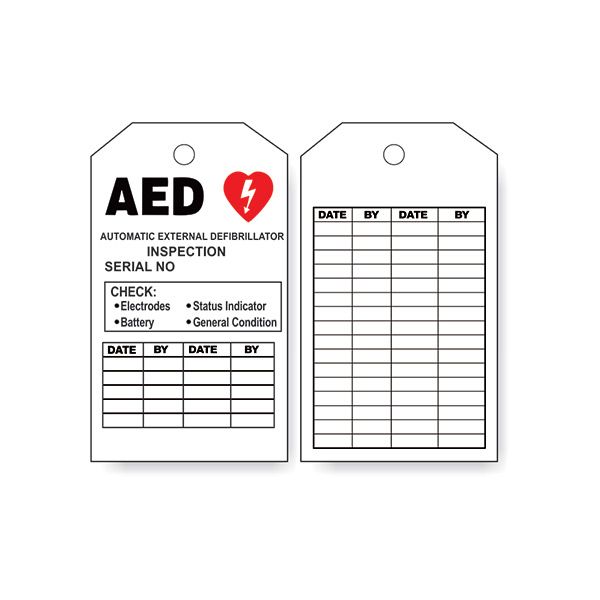 Aed Inspection Tag, Rigid Vinyl, 6.125X3
