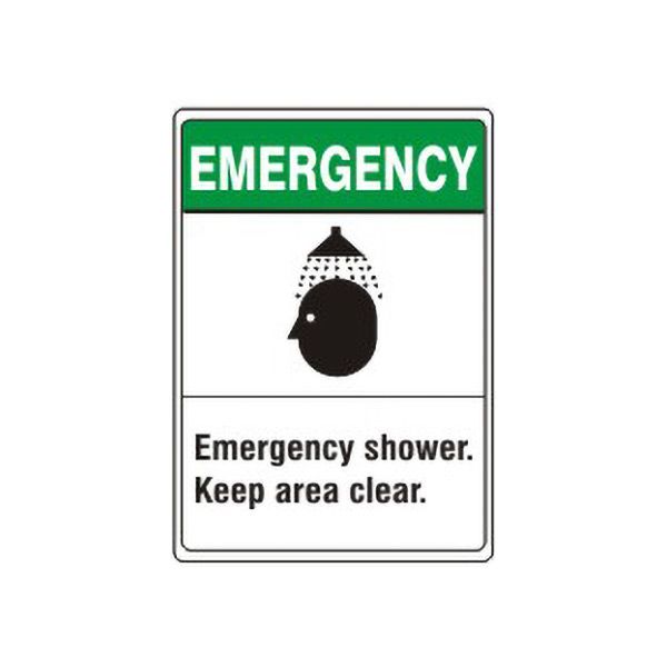 Emergency: Emergency Shower Keep Area Clear. Shower And Head Picto sign, Adhesive Vinyl, 14X10