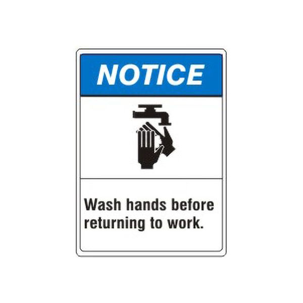 Notice: Wash Hands Before Returning To Work.  Washing Hand Picto sign, Adhesive Vinyl, 10X7