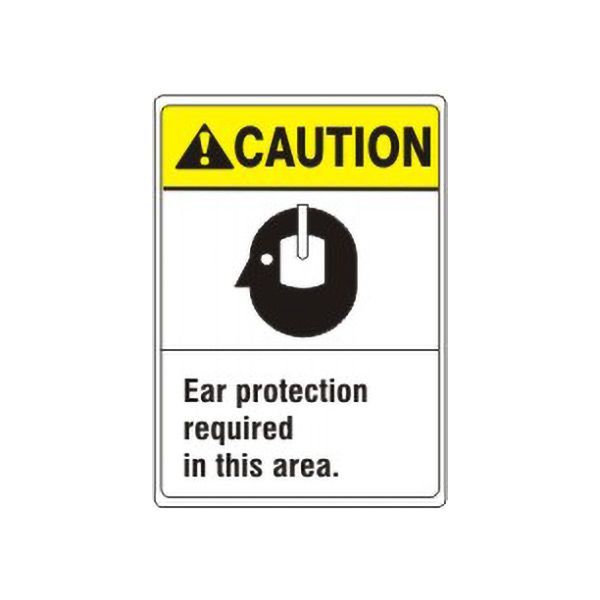 Caution: Ear Protection Required In This Area. With Picto Of Hearing sign, Adhesive Vinyl, 10X7