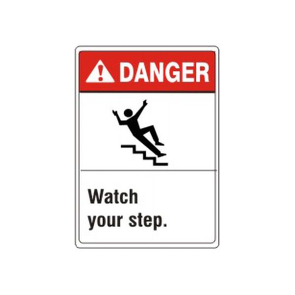 Danger:ANSI Header Watch Your Step. With Picto sign, Adhesive Vinyl, 14X10