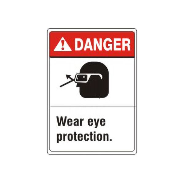 Danger:ANSI Header Wear Eye Protection. With Picto sign, Plastic (.040), 10X7