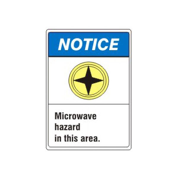 Notice: Microwave Hazard In This Area With  Picto ANSI Header sign, Plastic (.040), 10X7
