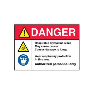 Silica Danger Sign: Respirable Crystalline Silica. May Cause Cancer With Picto sign - AN-RCS44 Silica Danger Sign: Respirable Crystalline Silica. May Cause Cancer With Picto sign, Adhesive Vinyl, 14X20