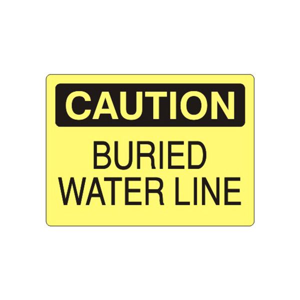 Caution: Buried Water Line sign, Adhesive Vinyl, 10X14