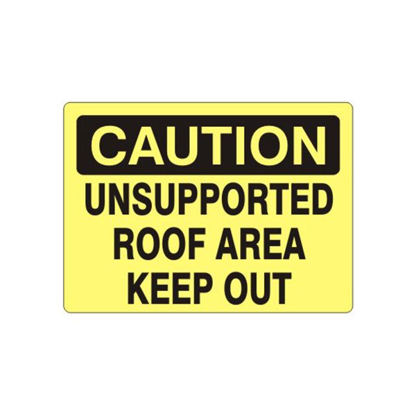 Caution: Unsupported Roof Area Keep Out sign, Plastic (.040), 7X10