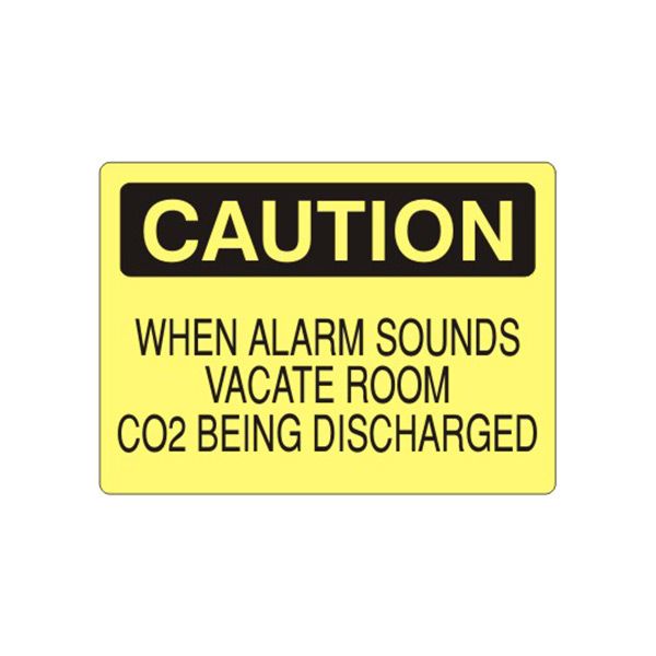 Caution: When Alarm Sounds Vacate Room Co2 Being Discharged sign, Plastic (.040), 10X14