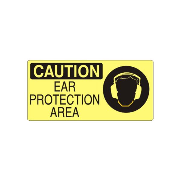 Caution: Ear Protection Area With Ear Protection Picto sign, Plastic (.040), 5X12