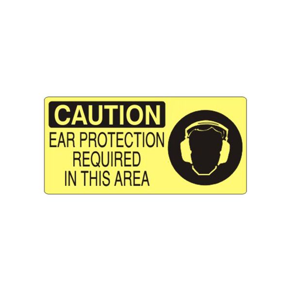 Caution: Ear Protection Required In This Area With Ear Protection Picto sign, Adhesive Vinyl, 7X17