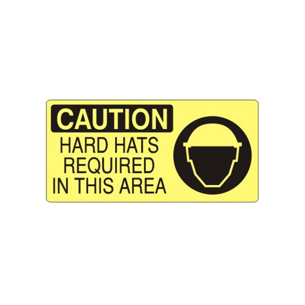 Caution: Hard Hats Required In This Area With Hard Hat Picto sign, Plastic (.040), 5X12