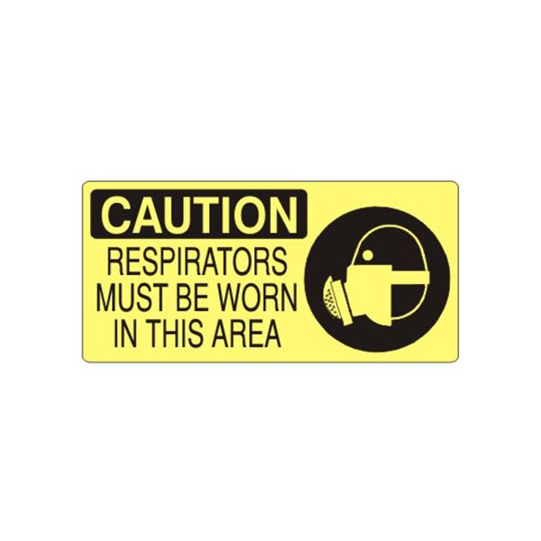 Caution: Respirators Must Be Worn In This Area With Respirator Picto sign, Adhesive Vinyl, 5X12