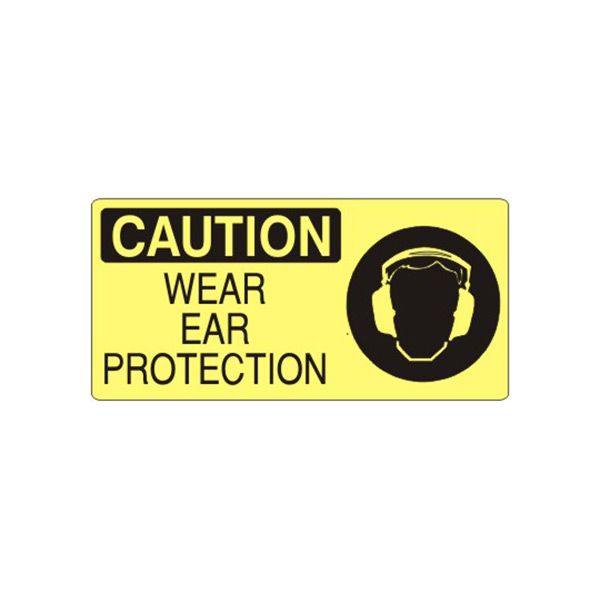 Caution: Wear Ear Protection With Ear Protection Picto sign, Plastic (.040), 5X12