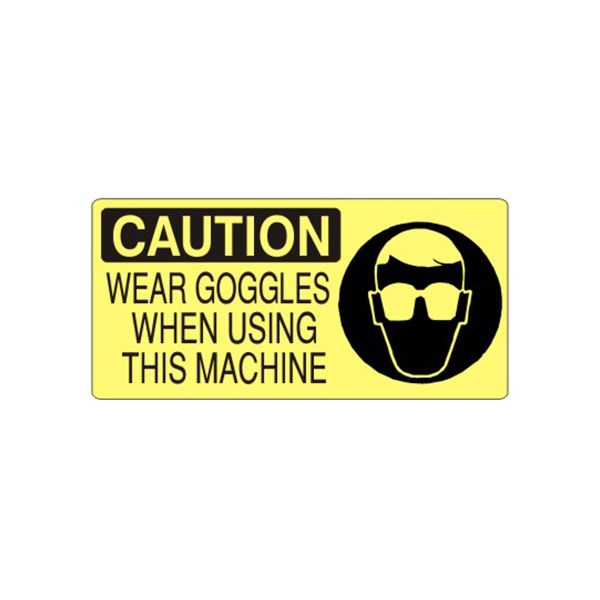 Caution: Wear Goggles When Using This Machine With Eye Protection Picto sign, Adhesive Vinyl, 5X12