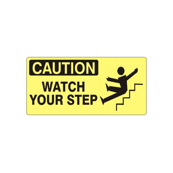Caution: Watch Your Step Man & Steps Picto sign, Adhesive Vinyl, 7X17