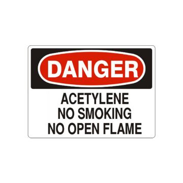 Danger: Acetylene No Smoking No Open Flame sign - D-000321 Danger: Acetylene No Smoking No Open Flame sign, Plastic (.040), 7X10