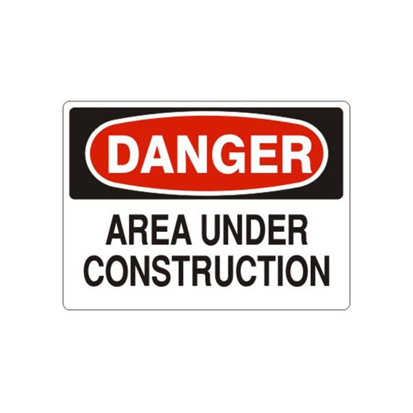 Danger: Area Under Construction sign, Adhesive Vinyl, 10X14