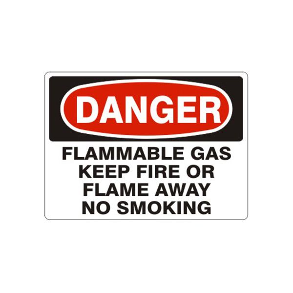 Danger Flammable Gas Keep Fire Or Flame Away No Smoking sign, Aluminum (.040), 14X20