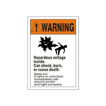Warning:  Picto Hazardous Voltage Inside. Can Shock  Burn  Or Cause sign - AF-652121 Warning:  Picto Hazardous Voltage Inside. Can Shock  Burn  Or Cause sign, Aluminum (.040), 7X10