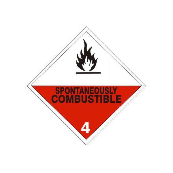 Flame Picto Spontaneously Combustible Class 4, Adhesive Vinyl, 4x4