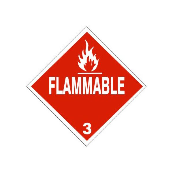 Flame Picto  Flammable  3, Adhesive Vinyl, 4x4
